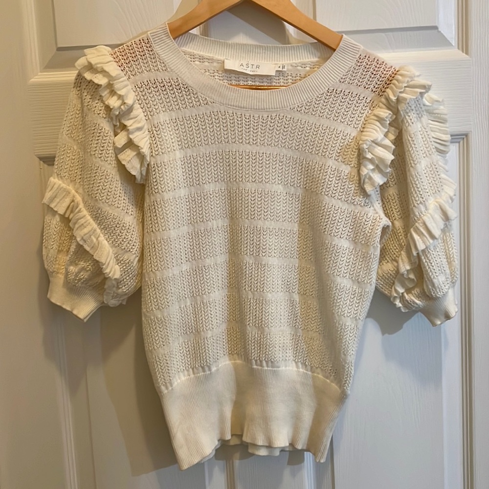 Astr Cream Puff Sleeve Ruffle Sweater-Size Medium